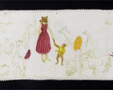 Menagerie, 2011, acrylic on found fabric, 36 x 12"