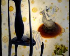 The Woman and the Wolf 2009 acrylic on stitched canvas 60 x 42"