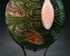 Submergence, 2005, painted, blown, etched, sandcarved, 22 x 18 1/2 x 6"