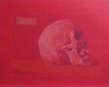 Laughing Skull, 2016, crayon on colored paper, 6 x 8 1/2” 
