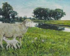 Mary Had a Little Lamb, 2016, acrylic on panel, 4 x 8” 
