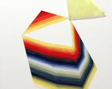 Sweet Challenge, 2015, oil, pencil, plexiglas, acetate on paper, 34 x 26 1/2"