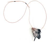 Masumi Kataoka, from a series "Out of Longing", 2023, necklace: copper, enamel, sterling silver, cord, human hair, wood, 3 x 2 x 1" (pendant)