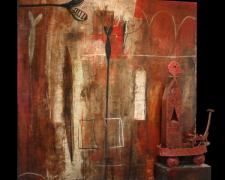 Lethia Puzzle #7 2005 Painted terra cotta with mixed media and sculpture 48 x 48"