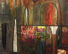 Mapmaker #10, 2010, mixed media and oil on panel, 28 x 26 x 4"