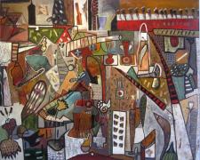 Mapmaker #5, 2009, mixed media and oil on panel, 48 x 60 x 3"