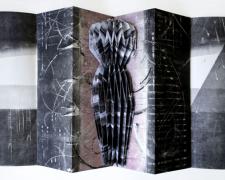 stasis, 2012, monotypes, ink brush painting folded, assembled into concertina structure, 17 3/4 x 5 3/4" closed / 17 3/4 x 33" open