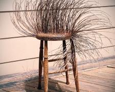 Teddy Boy, 2013, found wooden stool, pecan twigs, 40 x 24 x 12"