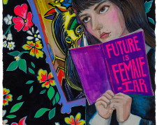 The Future is Female-iar, 2017, gouache on paper, p.s. 7 1/2 x 7 1/2" / f.s. 15 5/8 x 14 7/8"