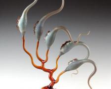 Elephant Pods (Organism Series), 2005, lampworked, borosilicate, sculpted, blown, oil-painted glass, 24 x 8 x 7"