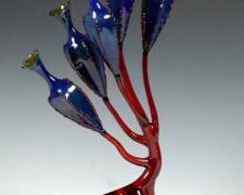 Ruby Podtree (Organism Series), 2005, lampworked, borosilicate, sculpted, blown, oil-painted glass, 16 x 8 x 5"