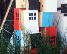 Box City 2013 acrylic on discarded wine boxes in varying dimensions