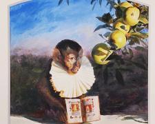 Monkey Presenting a Small Book of Hours, (Close Up), 1998, acrylic on paper  i.s. 12 x 12”/f.s. 27 x 26 1/2” (Secondary Market)