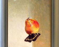 Moth Devouring a Pear, 2004, acrylic on panel, 14 x 10"