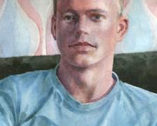 Untitled (man in blue T-shirt), 2010, watercolor, 7 1/4 x 5 1/8"