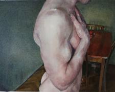 Untitled (man in dining room), 2010, watercolor, 7 3/4 x 10 3/8"