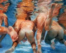 Untitled (men under the water), 2010, watercolor, 7 3/4 x 10 1/8"