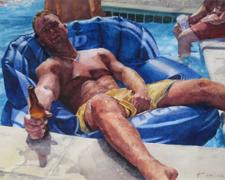 Untitled (men in the pool), 2010, watercolor, 11 x 8 3/4"