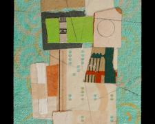 Rite (Balance), 2012, paper, acrylic, graphite on cut canvas, vintage frame, f.s. 8 1/2 x 6 1/2" / i.s. 5 1/2 x 3 3/8"