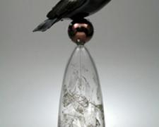 Crow with Pattern (Marker Series), 2005, free hand, mouth blown glass, hot sculpted leaves, 42 1/4 x 13 1/2 x 5"