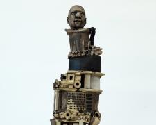 philosopher, 2019, fired clay, black, white, and brown wash, 40 x 9 x 7 1/2"
