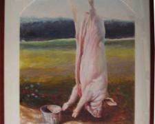 Pig with Pail and Mexican Prickly Pear, 1986, acrylic on paper, p.s. 28 1/2 x 22 3/4"