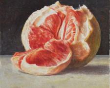 Pomelo, 2016, acrylic wash on paper, 4 x 4 3/4” 