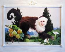 Primate Above a Garden Gathering Datura, 2012, acrylic on panel, f.s. 30 1/2 x 40 1/2" / i.s. 21 1/2 x 31 1/2"