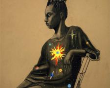Be of Our Space World, 2009, charcoal, conte, mixed media, 48 x 36"