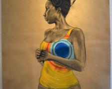 Sun God, 2011, conte, charcoal and pastel on hand-dyed paper, 50 x 38"