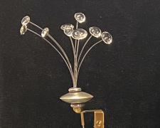 "Bud Vase", 2024, stickpin: UV resin, monofilament, sterling silver, brass, nickel, 6 x 2 x 1/8"