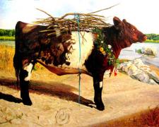 The Red Heifer, 2008, acrylic on panel, 39 1/2 x 51 1/2"