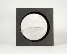 "Black [A Path in Progress]", 2021, acrylic sheets, clear cord, embroidery floss, wood enclosure, 8 x 7 x 8"