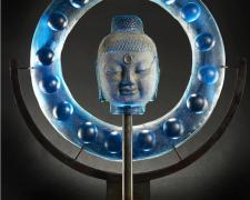 Water Halo Bobble Ring Buddha, 2012, cast glass, sand, 32 x 30 x 10"