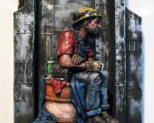 Roughneck (View 1), 2016, ceramic, mixed media, 38 3/4 x 18 5/8 x 9"