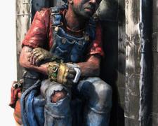 Roughneck (View 2), 2016, ceramic, mixed media, 38 3/4 x 18 5/8 x 9"