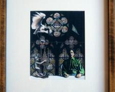 Saint of Wood Series - Stained Window, 2010, print-copy of collage, hand-colored/acrylic, f.s. 14 1/2 x 13" / i.s. 7 1/4 x 6 3/8"