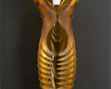 Amber Momus, 2007, handblown/sandblasted, 25 x 7 x 10" (glass) / 54 x 20 x 2 1/2" (wall mount)