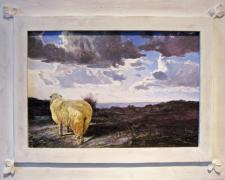 Sheep Beneath Heavy Sky, 2012, acrylic on panel, f.s. 18 1/2 x 24 1/2"/ i.s. 11 1/2 x 17 1/2"