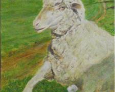 Sheep’s Clothing, 2016, acrylic on panel, 4 1/2 x 9 1/2” 