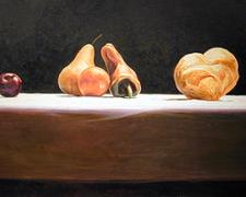 A Staged Eucharist, 2003, acrylic on wood panel, 18 x 33"