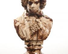 Judgment of Paris, 2010, plaster bust, rotogravure newspaper images, 21 x 12 x 8 1/4"