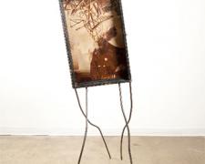 Stranger, 2010, wood display case, book and rotogravure newspaper images, steel, 65 3/4 x 22 x 31 3/4"