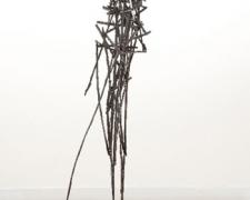 Zamalek, 2009, andiron head, steel, wood base, 47 x 15 3/4 x 7 1/2"