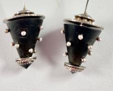 Sandie Zilker, "Black Cone Earrings", 2023, sterling, resin, spinel, 3/4 x 3/4 x 1 1/2"