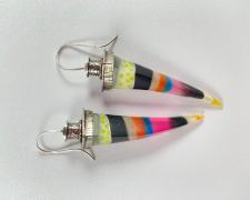 Sandie Zilker, "Spikey Stripe Earrings 2", 2023, sterling, resin, 2 3/4 x 1/2 x 3/8"