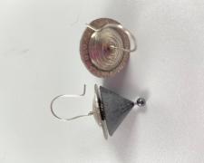 Sandie Zilker, "Grey Cone Earrings", 2023, sterling, resin, hematite, 1 3/4 x 1 x 1"