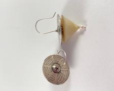 Sandie Zilker, "White Cone Earrings", 2023, sterling, resin, pearls, 1 3/4 x 1 x 1"