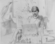 Playing Against the Computer, 2007, graphite on paper, 14 x 17"