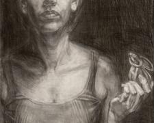 Autoretrato y Conejito, 2005, graphite on masonite, 23 x 14"